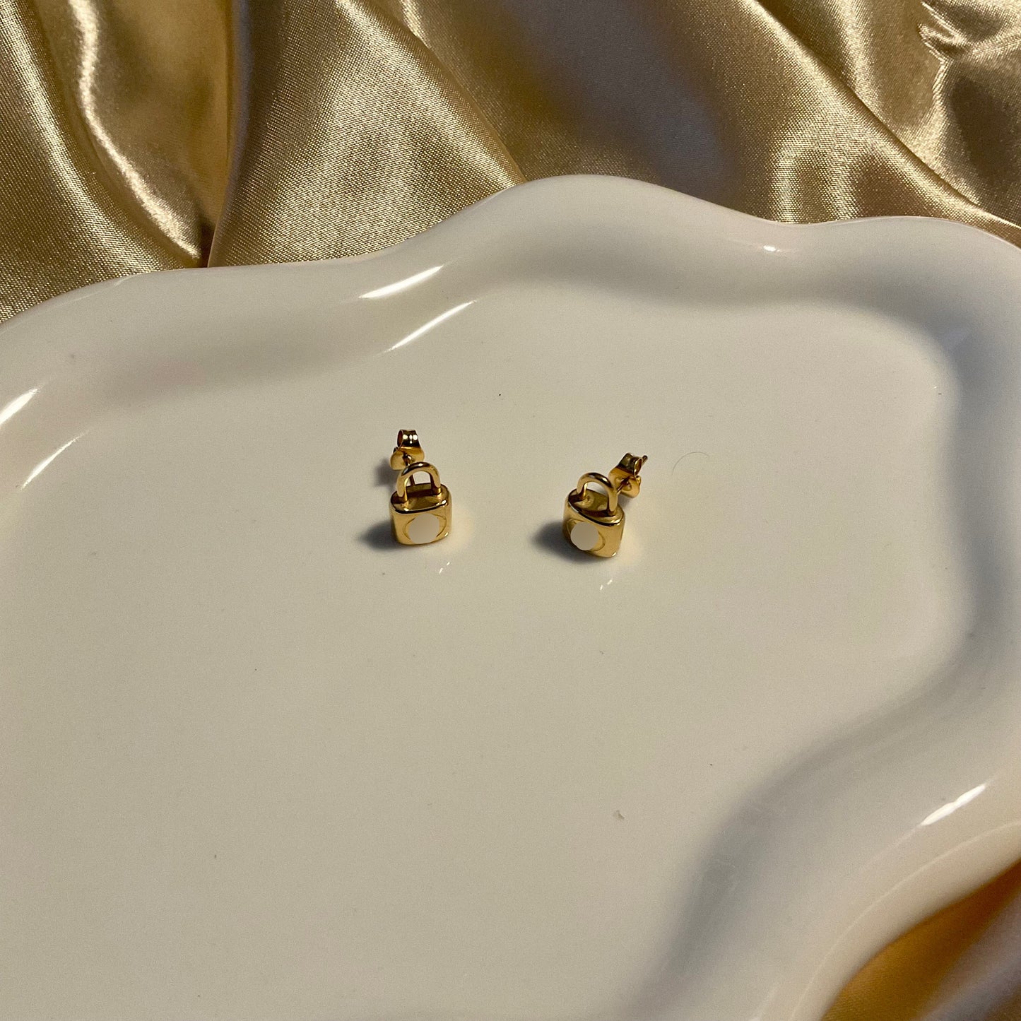 Serena Gold Lock Stud Earrings